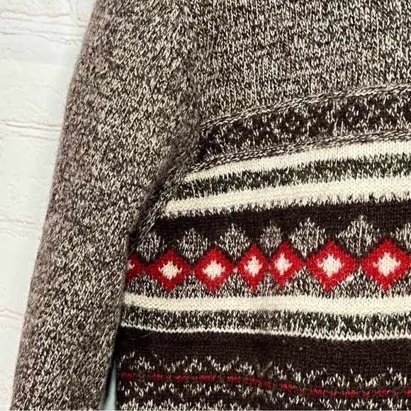 Nick Danger 1/4 Zip Sweater Mens Large Brown Aztec Lambswool Southwestern - Picture 7 of 8